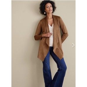 Soft Surroundings Shape Draped Jacket Womens XL Brown Faux Suede Rodeo NWT